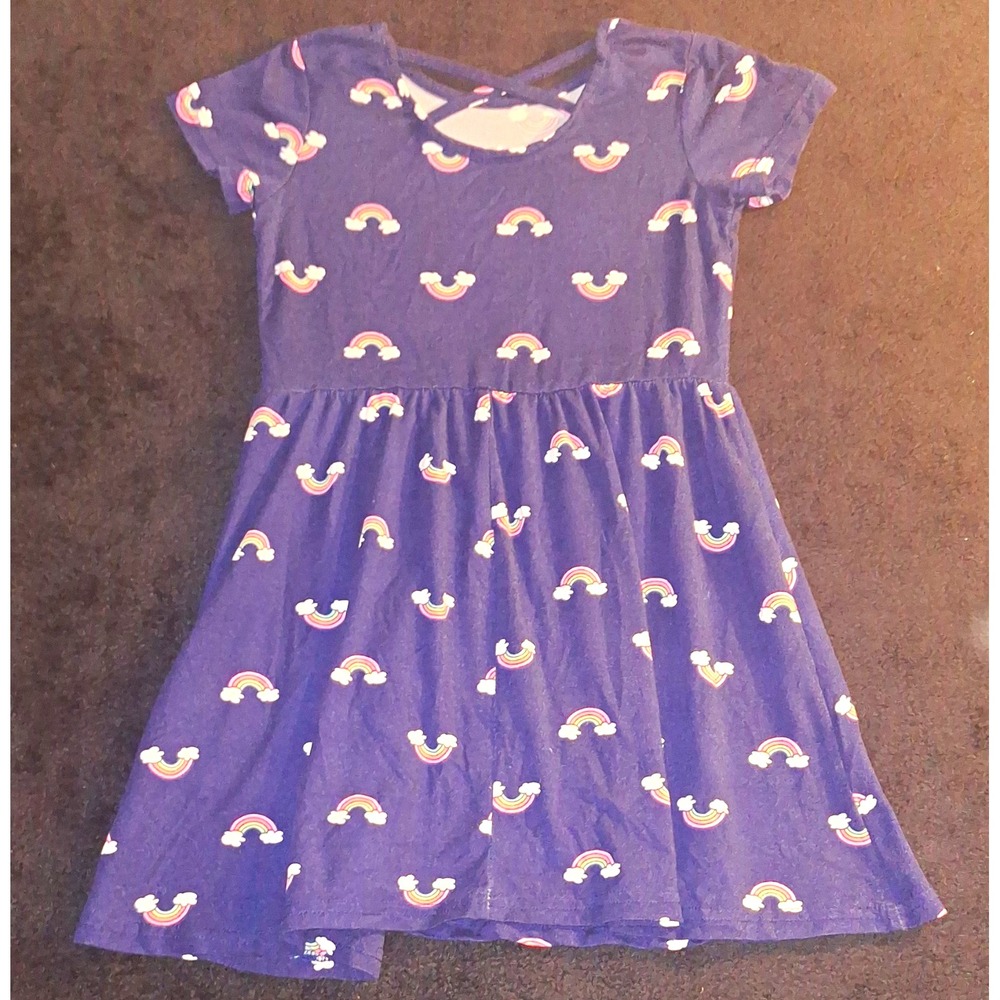 Cat & Jack Girls Rainbow Fit & Flare Short Sleeve Round Neck Dress 5 Purple